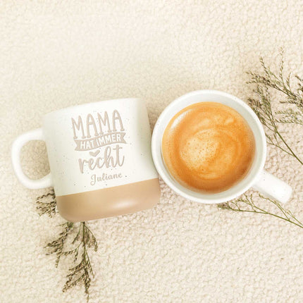SEO. Gravierte Steingut Tasse - Mama hat immer Recht - Linkreich