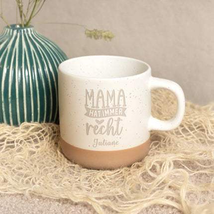 SEO. Gravierte Steingut Tasse - Mama hat immer Recht - Linkreich