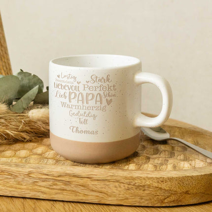 SEO. Gravierte Steingut Tasse - Papa Collage - Linkreich