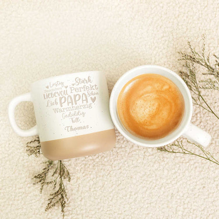 SEO. Gravierte Steingut Tasse - Papa Collage - Linkreich