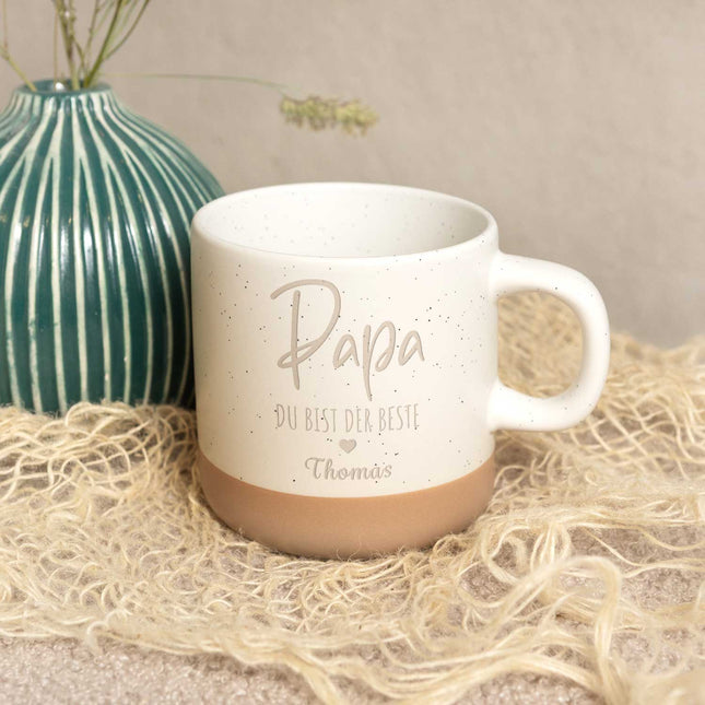 SEO. Gravierte Steingut Tasse - Papa du bist der Beste - Linkreich