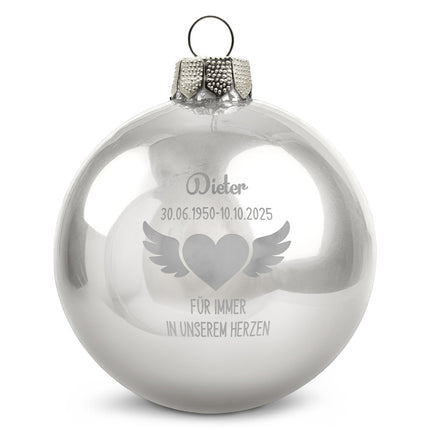 SEO. Gravierte Weihnachtskugel - Flügelherz - Schwarz (matt) Linkreich