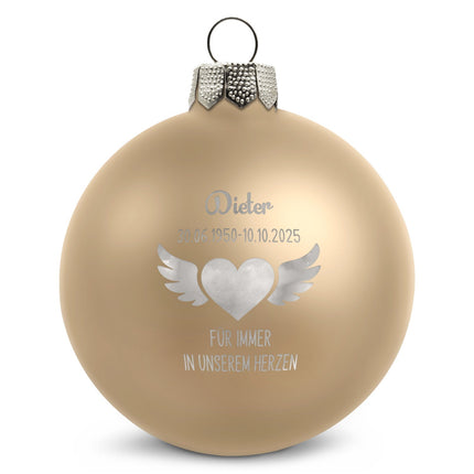 SEO. Gravierte Weihnachtskugel - Flügelherz - Beige (matt) Linkreich
