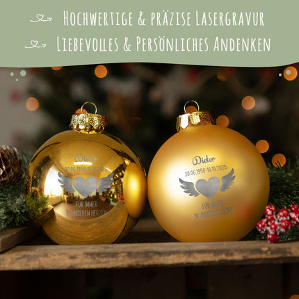 SEO. Gravierte Weihnachtskugel - Flügelherz - Gold (matt) Linkreich