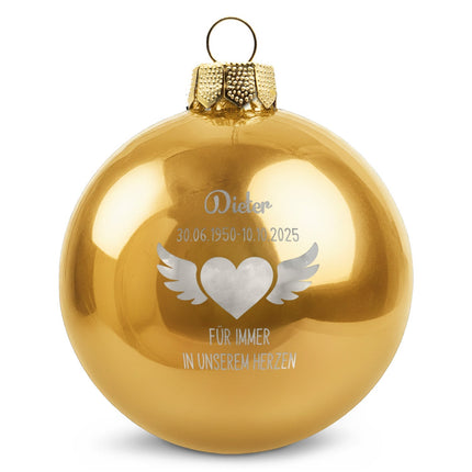 SEO. Gravierte Weihnachtskugel - Flügelherz - Gold (glänzend) Linkreich