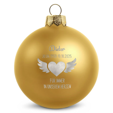 SEO. Gravierte Weihnachtskugel - Flügelherz - Gold (matt) Linkreich