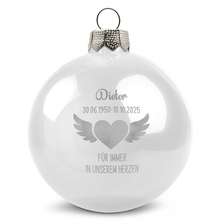 SEO. Gravierte Weihnachtskugel - Flügelherz - Schwarz (matt) Linkreich