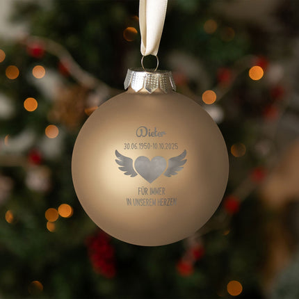 SEO. Gravierte Weihnachtskugel - Flügelherz - Beige (matt) Linkreich