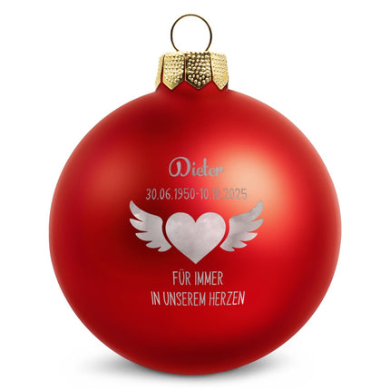 SEO. Gravierte Weihnachtskugel - Flügelherz - Rot (matt) Linkreich