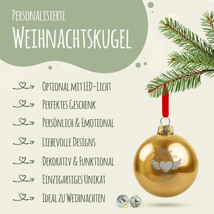 SEO. Gravierte Weihnachtskugel - Flügelherz - Gold (matt) Linkreich