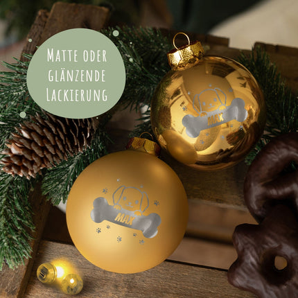 SEO. Gravierte Weihnachtskugel - Haustier - Hund & Katze - Gold (matt) Linkreich