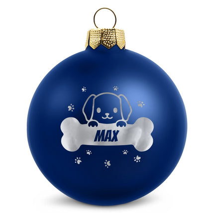 SEO. Gravierte Weihnachtskugel - Haustier - Hund & Katze - Blau (matt) Linkreich