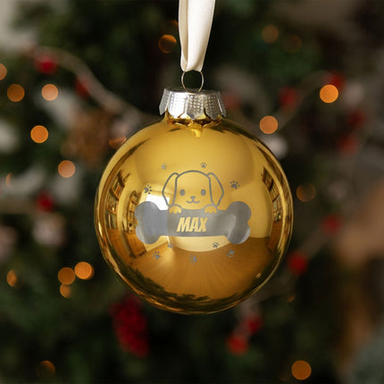 SEO. Gravierte Weihnachtskugel - Haustier - Hund & Katze - Gold (matt) Linkreich