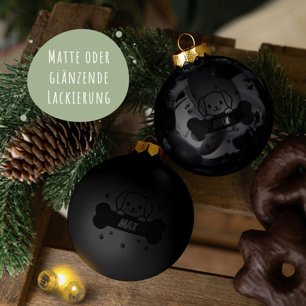SEO. Gravierte Weihnachtskugel - Haustier - Hund & Katze - Schwarz (matt) Linkreich