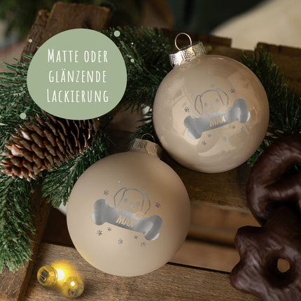 SEO. Gravierte Weihnachtskugel - Haustier - Hund & Katze - Beige (matt) Linkreich