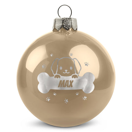 SEO. Gravierte Weihnachtskugel - Haustier - Hund & Katze - Beige (glänzend) Linkreich