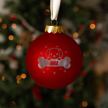SEO. Gravierte Weihnachtskugel - Haustier - Hund & Katze - Rot (matt) Linkreich