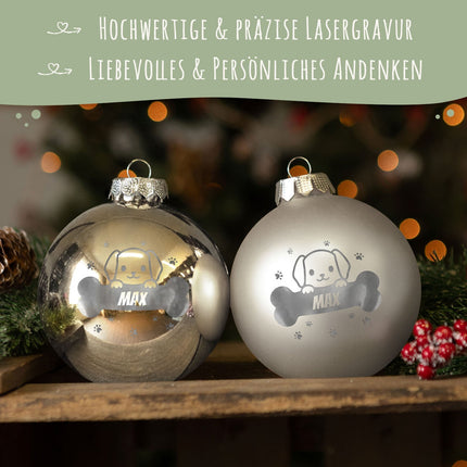 SEO. Gravierte Weihnachtskugel - Haustier - Hund & Katze - Blau (matt) Linkreich