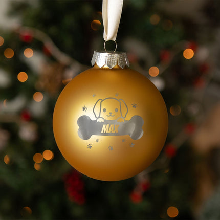 SEO. Gravierte Weihnachtskugel - Haustier - Hund & Katze - Gold (matt) Linkreich