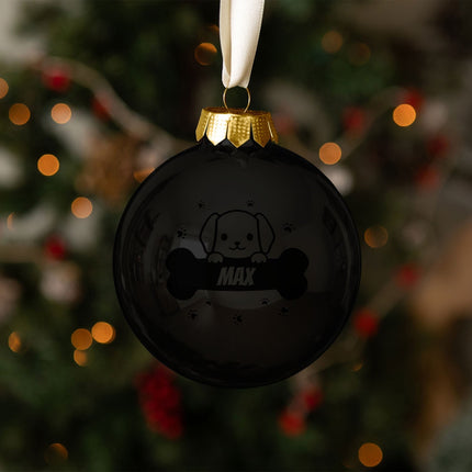 SEO. Gravierte Weihnachtskugel - Haustier - Hund & Katze - Schwarz (matt) Linkreich