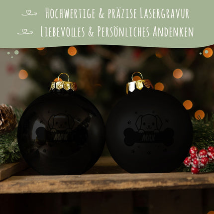 SEO. Gravierte Weihnachtskugel - Haustier - Hund & Katze - Schwarz (matt) Linkreich