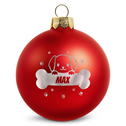 SEO. Gravierte Weihnachtskugel - Haustier - Hund & Katze - Rot (matt) Linkreich