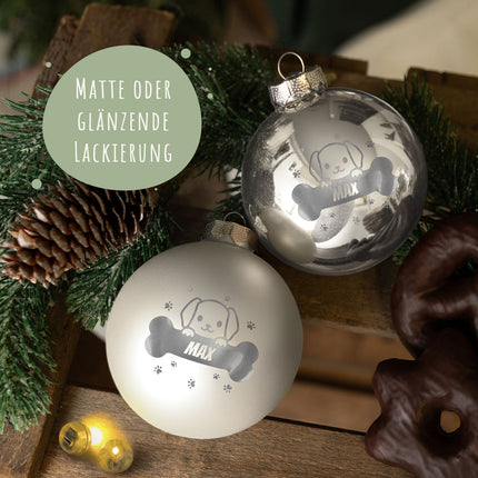 SEO. Gravierte Weihnachtskugel - Haustier - Hund & Katze - Blau (matt) Linkreich