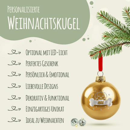 SEO. Gravierte Weihnachtskugel - Haustier - Hund & Katze - Gold (matt) Linkreich