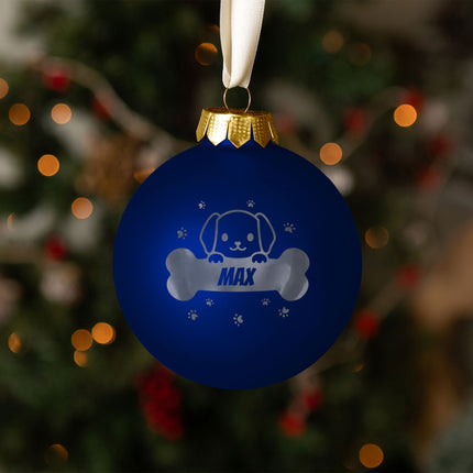 SEO. Gravierte Weihnachtskugel - Haustier - Hund & Katze - Blau (matt) Linkreich