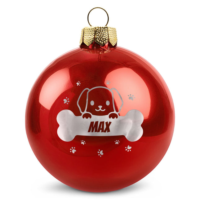 SEO. Gravierte Weihnachtskugel - Haustier - Hund & Katze - Rot (glänzend) Linkreich