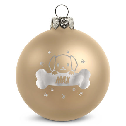 SEO. Gravierte Weihnachtskugel - Haustier - Hund & Katze - Beige (matt) Linkreich