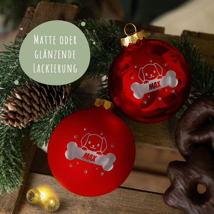 SEO. Gravierte Weihnachtskugel - Haustier - Hund & Katze - Rot (matt) Linkreich
