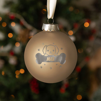 SEO. Gravierte Weihnachtskugel - Haustier - Hund & Katze - Beige (matt) Linkreich