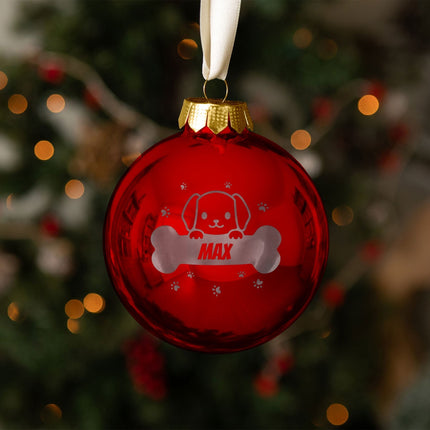 SEO. Gravierte Weihnachtskugel - Haustier - Hund & Katze - Rot (glänzend) Linkreich
