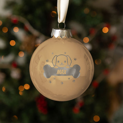 SEO. Gravierte Weihnachtskugel - Haustier - Hund & Katze - Beige (matt) Linkreich