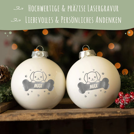 SEO. Gravierte Weihnachtskugel - Haustier - Hund & Katze - Blau (matt) Linkreich