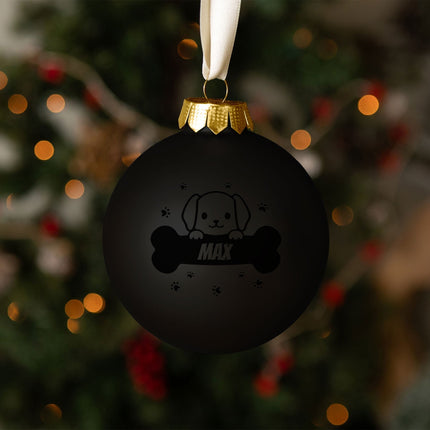 SEO. Gravierte Weihnachtskugel - Haustier - Hund & Katze - Schwarz (matt) Linkreich