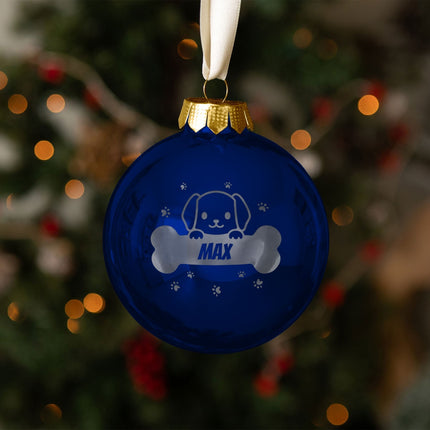 SEO. Gravierte Weihnachtskugel - Haustier - Hund & Katze - Blau (matt) Linkreich