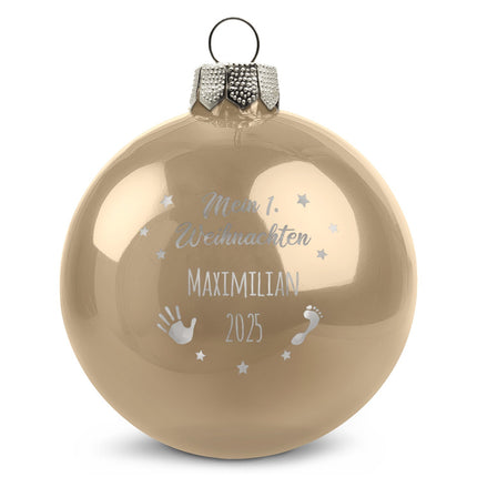 SEO. Gravierte Weihnachtskugel - Mein erstes Weihnachten - Beige (glänzend) Linkreich