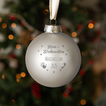 SEO. Gravierte Weihnachtskugel - Mein erstes Weihnachten - Schwarz (matt) Linkreich