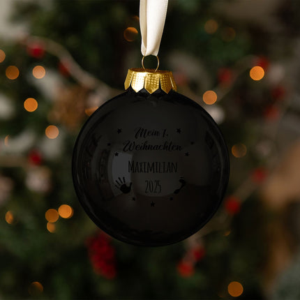 SEO. Gravierte Weihnachtskugel - Mein erstes Weihnachten - Schwarz (matt) Linkreich