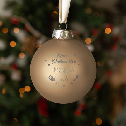 SEO. Gravierte Weihnachtskugel - Mein erstes Weihnachten - Beige (matt) Linkreich