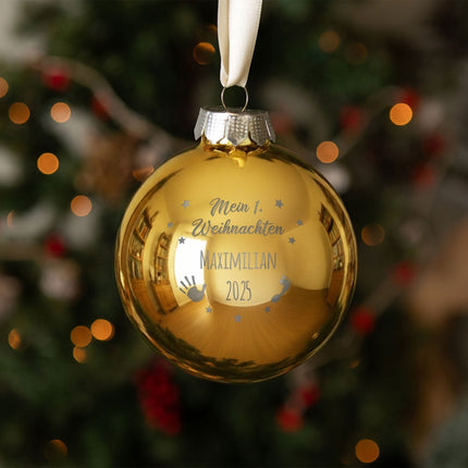 SEO. Gravierte Weihnachtskugel - Mein erstes Weihnachten - Gold (matt) Linkreich