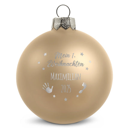 SEO. Gravierte Weihnachtskugel - Mein erstes Weihnachten - Beige (matt) Linkreich