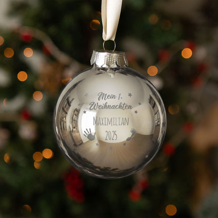 SEO. Gravierte Weihnachtskugel - Mein erstes Weihnachten - Schwarz (matt) Linkreich