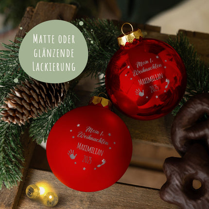 SEO. Gravierte Weihnachtskugel - Mein erstes Weihnachten - Beige (glänzend) Linkreich