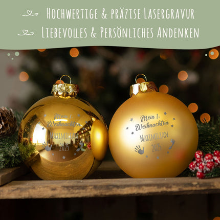 SEO. Gravierte Weihnachtskugel - Mein erstes Weihnachten - Gold (matt) Linkreich