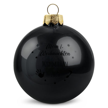 SEO. Gravierte Weihnachtskugel - Mein erstes Weihnachten - Schwarz (glänzend) Linkreich
