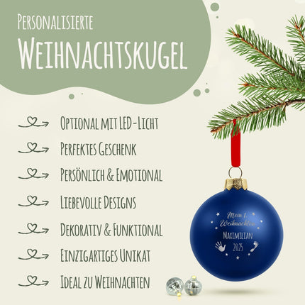 SEO. Gravierte Weihnachtskugel - Mein erstes Weihnachten - Blau (matt) Linkreich