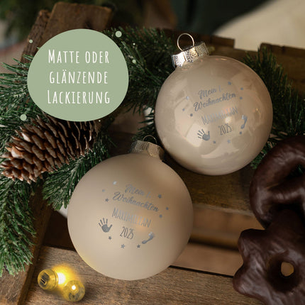 SEO. Gravierte Weihnachtskugel - Mein erstes Weihnachten - Beige (matt) Linkreich